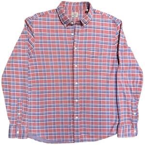 Faherty Brand Men's Plaid Button Down Shirt Coral Blue Pink Single Pocket Size L